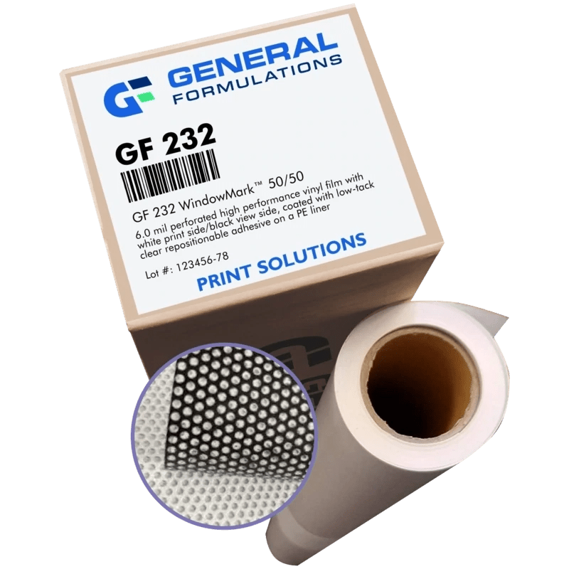 General Formulations GF 232 WindowMark UV Digital Matte White Perforated 50/50 Film